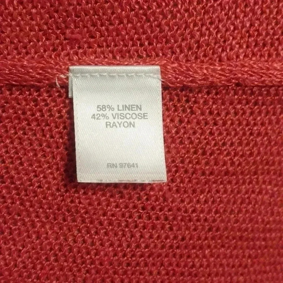 J Jill Red Long-Length Open-Front Cardigan Sweater w Pockets, Linen & Viscose - Picture 6 of 8
